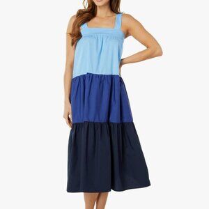 Moon River Color Blocked Blue Sleeveless Tiered Maxi Dress S